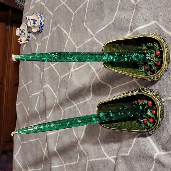 unknown Holiday Set Of Vintage 97 Green Lucite Glitter Candles
